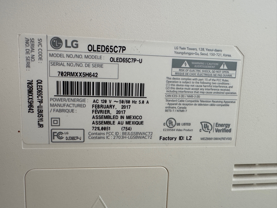 LG 65' TV Model OLED65C7P  [Photo 2]