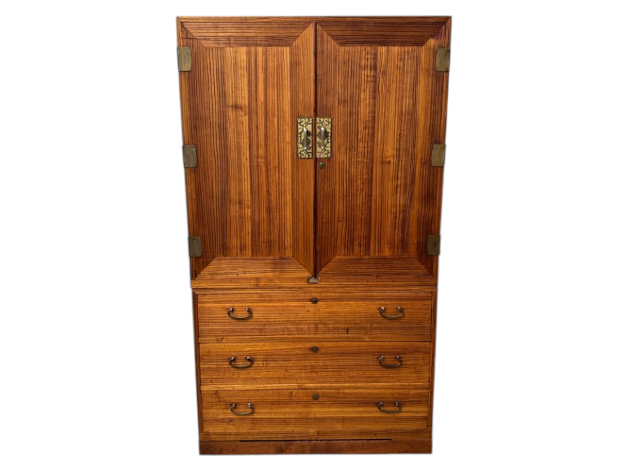 Vintage Japanese Two-Section Isho Biraki Kimono Tansu (Clothing Chest With Hinged Doors) Made Of Kiri Wood 35.5'W x 17'D x 63'H