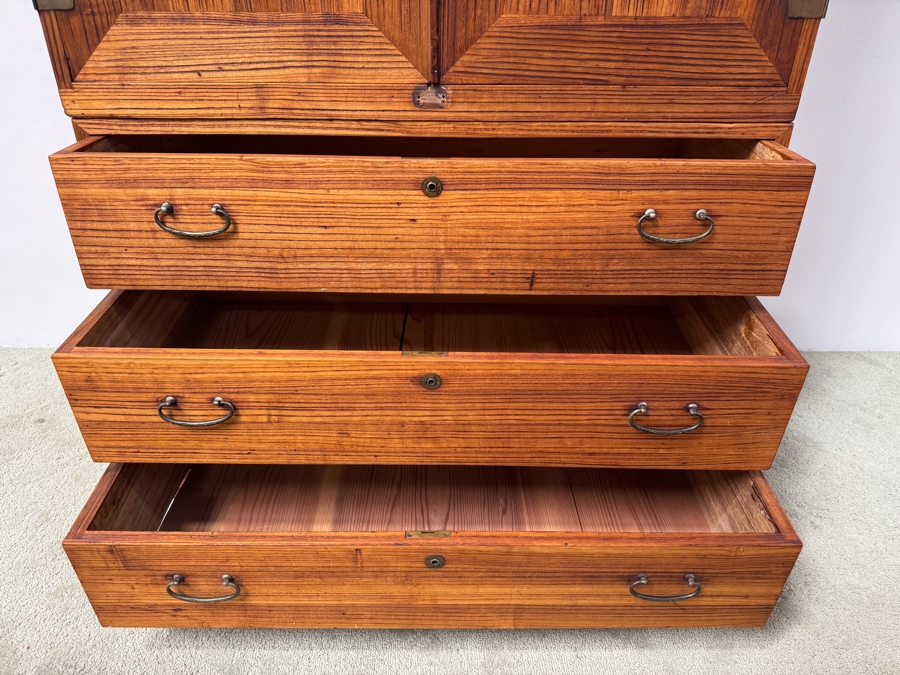 Vintage Japanese Two-Section Isho Biraki Kimono Tansu (Clothing Chest With Hinged Doors) Made Of Kiri Wood 35.5'W x 17'D x 63'H [Photo 5]