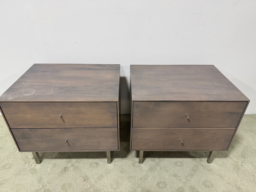 Pair of Room & Board Hudson Nightstands with Modern Metal Legs, Made in America 26'W x 20'D x 22'H [Photo 2]