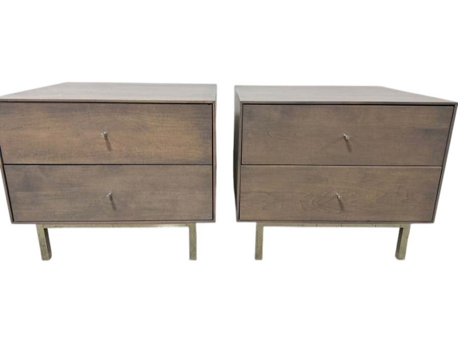 Pair of Room & Board Hudson Nightstands with Modern Metal Legs, Made in America 26'W x 20'D x 22'H