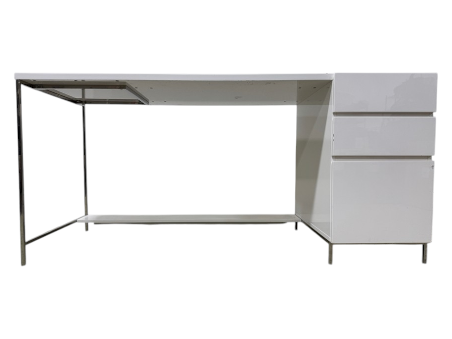 West Elm White Lacquer Storage Desk with High Gloss Finish and Metal Legs 64'W x 24'D x 30'H