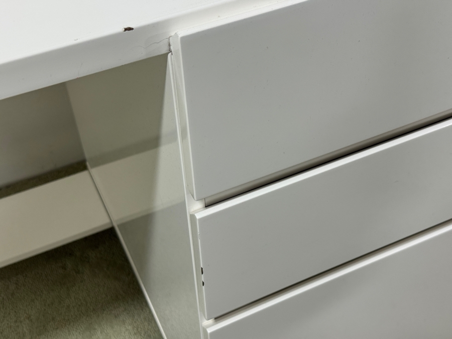 West Elm White Lacquer Storage Desk with High Gloss Finish and Metal Legs 64'W x 24'D x 30'H [Photo 7]