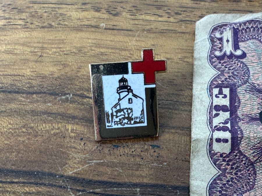 Wooden Box With Military Collectibles Including A 1 Dollar Military Payment Certificate Bill And Pins 9.5'H x 7'D x 3.5'H [Photo 8]