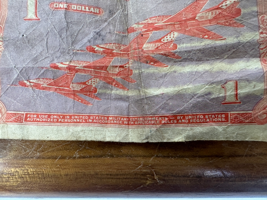 Wooden Box With Military Collectibles Including A 1 Dollar Military Payment Certificate Bill And Pins 9.5'H x 7'D x 3.5'H [Photo 10]