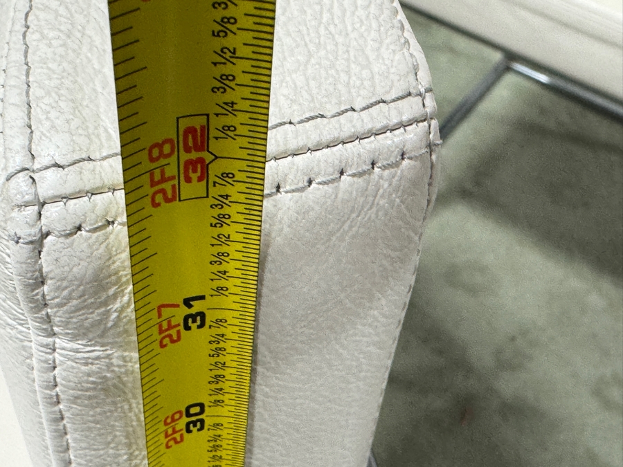 Set Of 6 Calligaris Italian Dining Chairs With Ivory Leather Upholstery And Stainless Steel Frames 18.5'W x 18.5'D x 32'H [Photo 7]