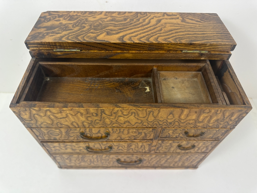 Vintage Japanese Haribako (Sewing Box) Tansu with Tamamoku (Burl Wood) Grain Pattern 12.5'W x 7.75'D x 10'H [Photo 4]