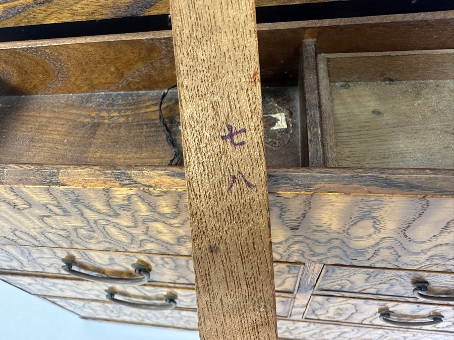 Vintage Japanese Haribako (Sewing Box) Tansu with Tamamoku (Burl Wood) Grain Pattern 12.5'W x 7.75'D x 10'H [Photo 6]