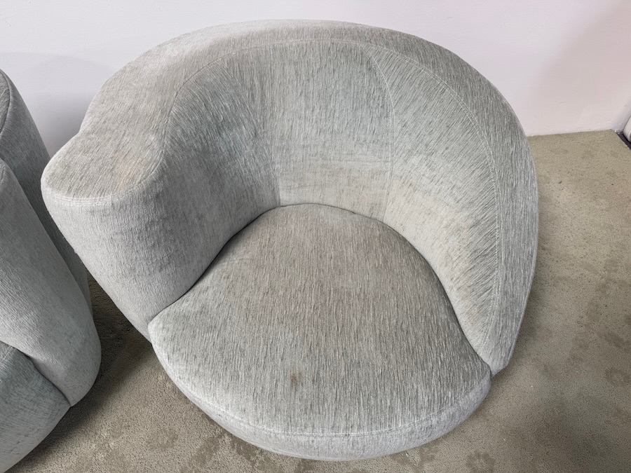 Pair of Vladimir Kagan Style Corkscrew/Nautilus Swivel Chairs with Light Green Upholstery 35'W x 34'D x 27.5'H [Photo 3]