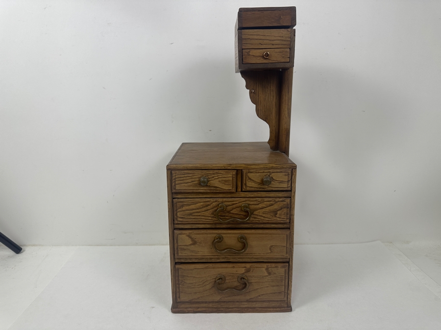 Small Vintage Japanese Wooden Haribako Chest With Drawers 8'W x 8.5'D x 19'H [Photo 2]