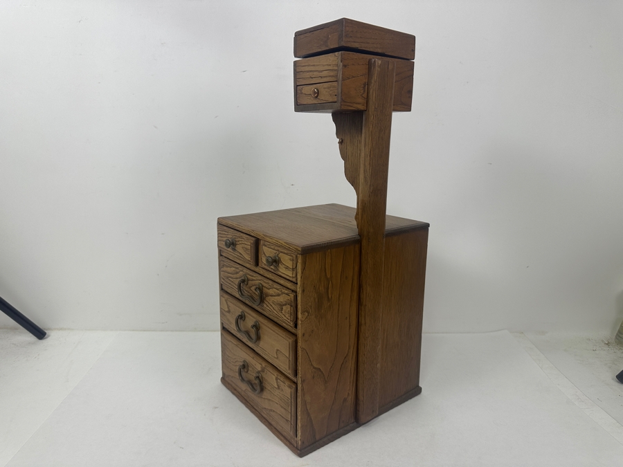 Small Vintage Japanese Wooden Haribako Chest With Drawers 8'W x 8.5'D x 19'H [Photo 5]