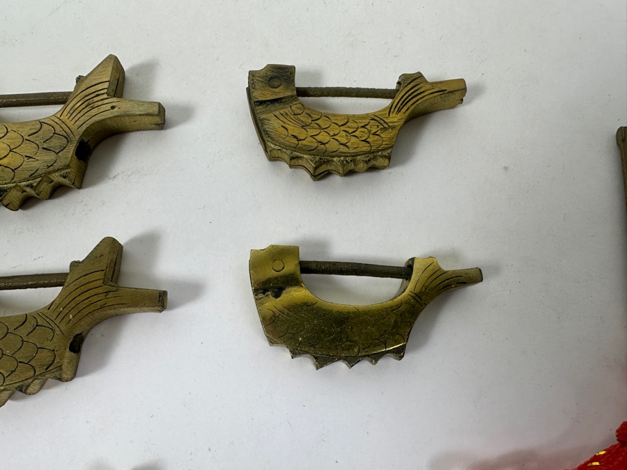 (6) Vintage Chinese Brass Koi Fish Locks With (5) Keys [Photo 3]