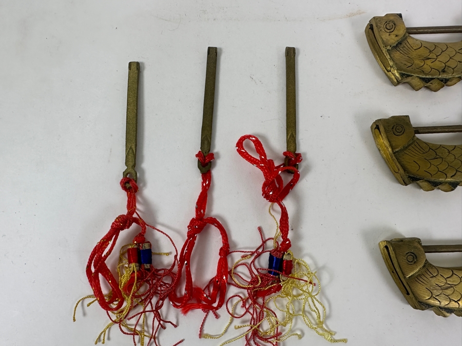 (6) Vintage Chinese Brass Koi Fish Locks With (5) Keys [Photo 5]