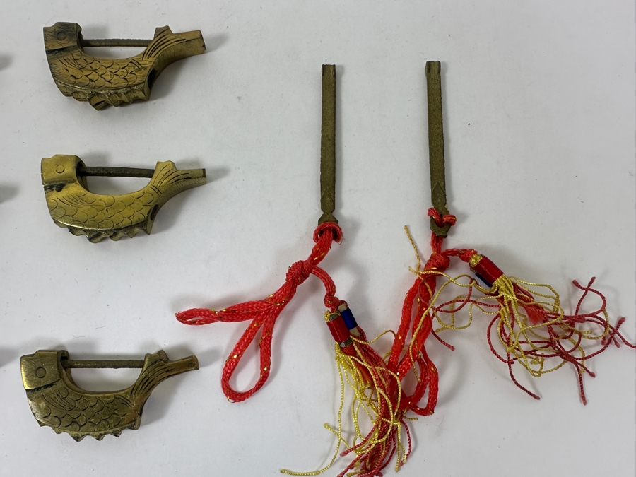 (6) Vintage Chinese Brass Koi Fish Locks With (5) Keys [Photo 6]