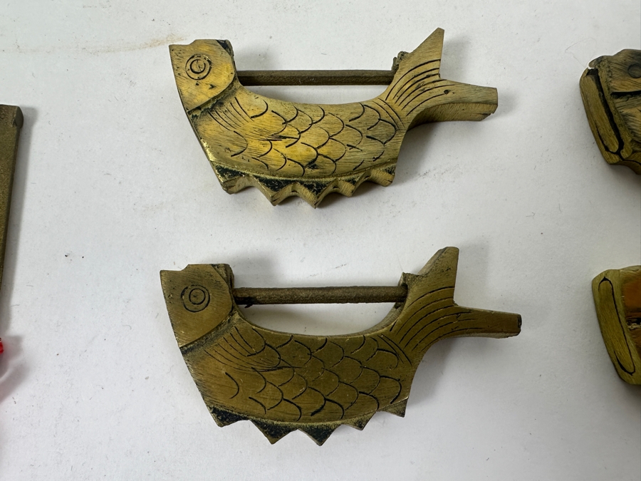 (6) Vintage Chinese Brass Koi Fish Locks With (5) Keys [Photo 2]