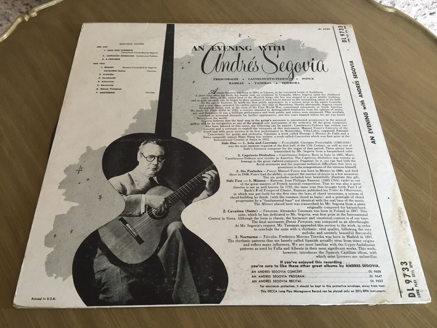 Andrés Segovia ‎- An Evening With Andrés Segovia - Decca ‎- DL 9733 [Photo 2]