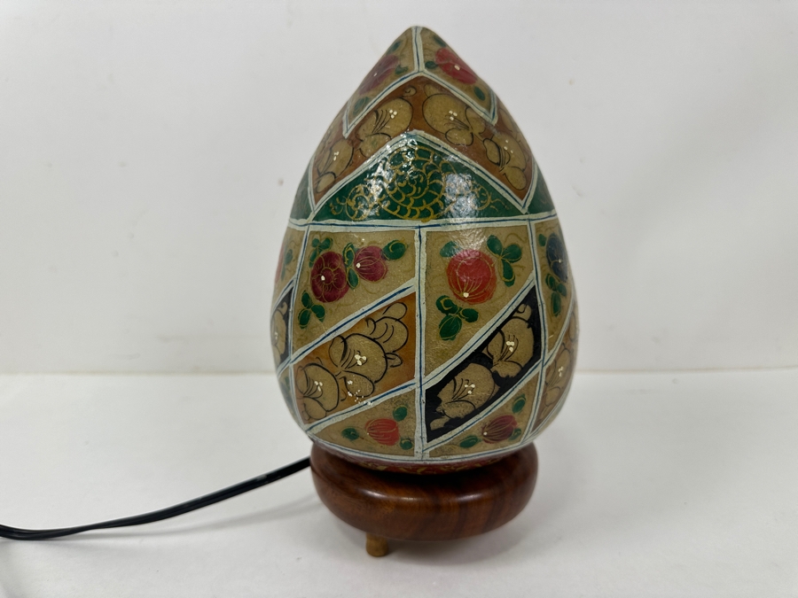 Decorative Hand Painted Egg Shaped Lamp With Floral Designs 9.5'H [Photo 3]