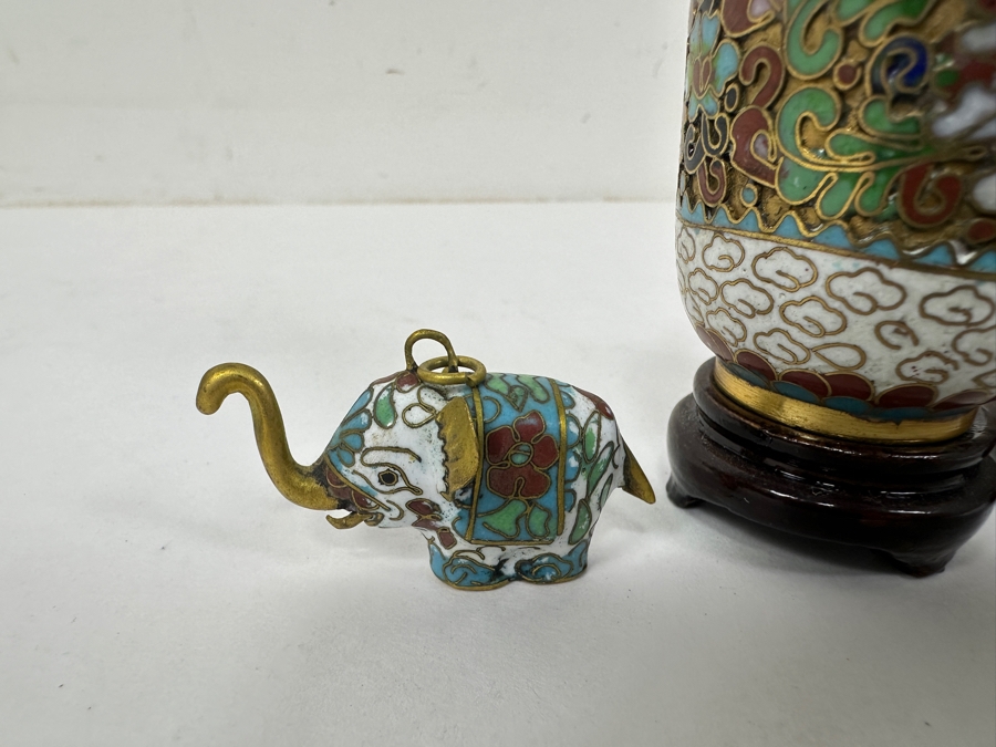 Vintage Chinese Cloisonné Set Featuring Elephant, Two  Bud Vases and Horse 2'H - 3.5'H [Photo 3]