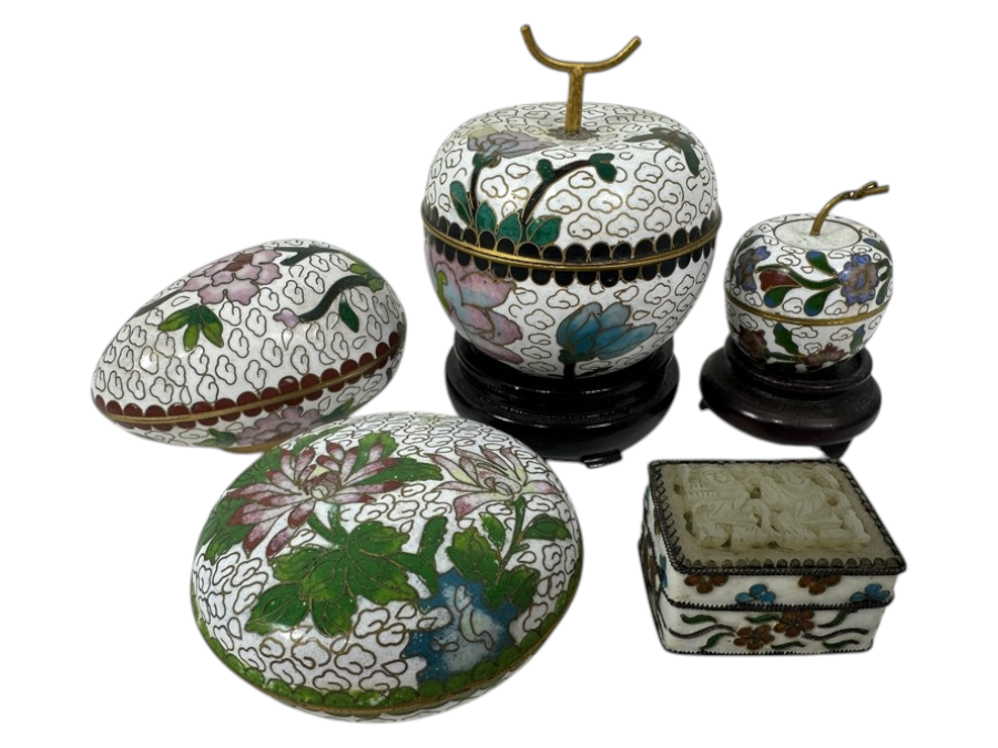 Set Of Chinese Cloisonné Enamel Boxes 1.5'H - 3.5'H