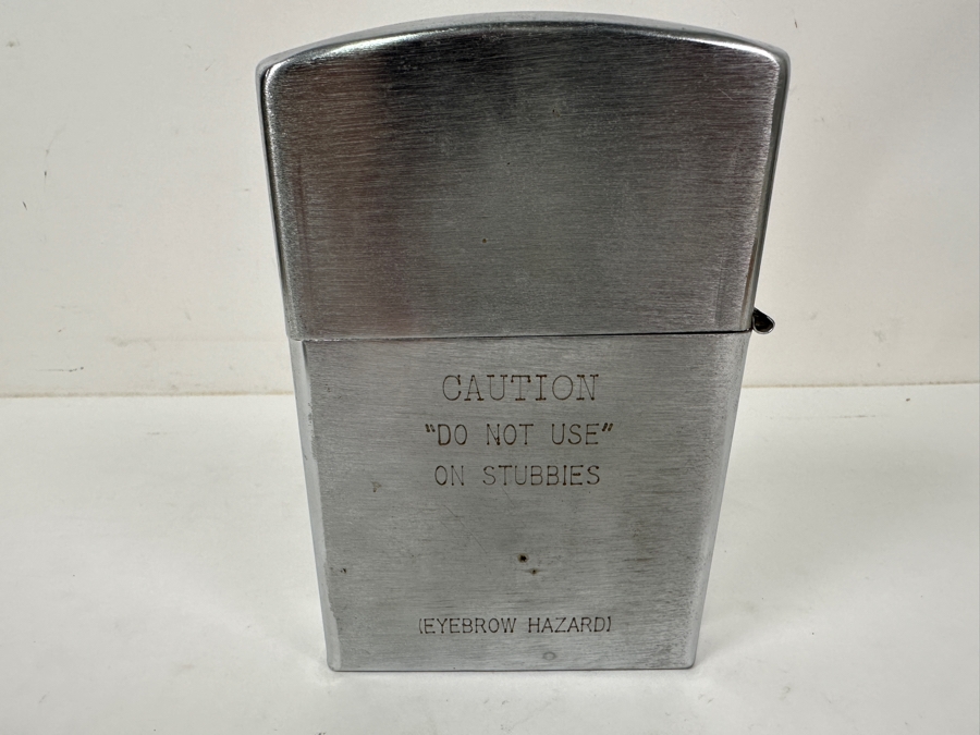 Oversized Metal Zippo Lighter with Novelty Engraving 'Caution Eyebrow Hazard' 4.5'W x 6.5'H [Photo 4]