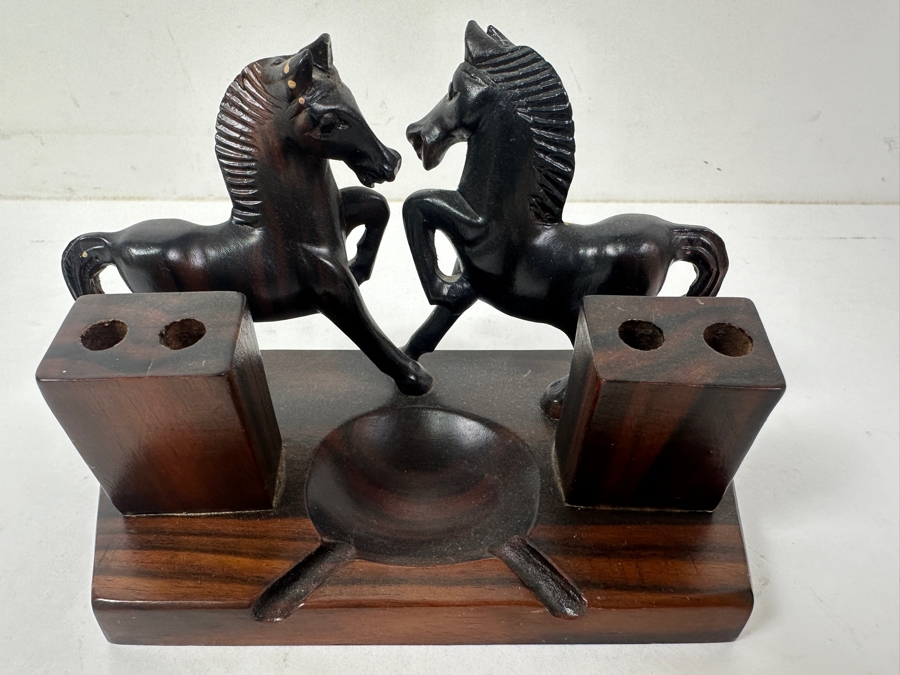 Vintage Hand-Carved Wooden Horse Pen Holder and Ashtray 7'W x 4'D x 4'H [Photo 3]