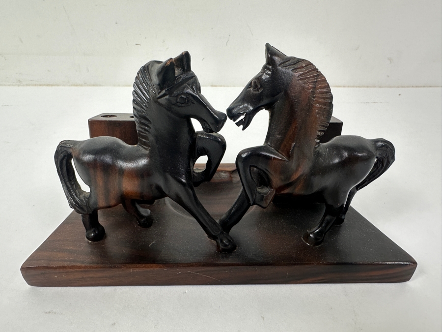 Vintage Hand-Carved Wooden Horse Pen Holder and Ashtray 7'W x 4'D x 4'H [Photo 5]
