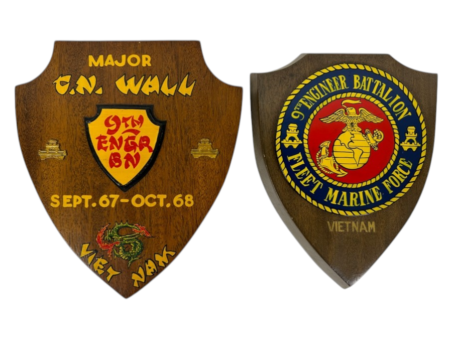 Pair Of Wooden USMC Vietnam Wall Plaques 10.5 X 11.5