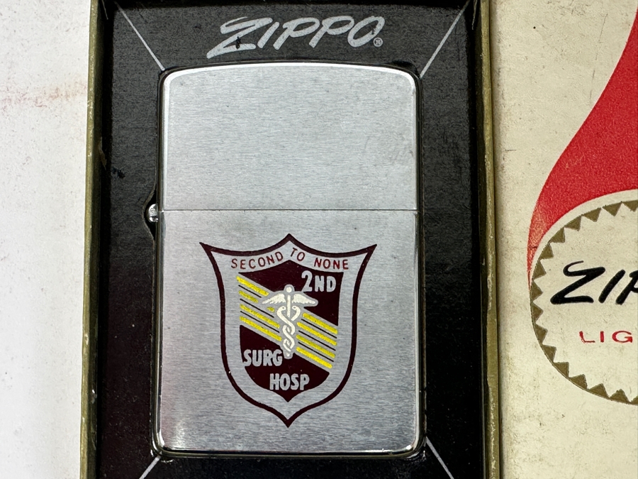 Vintage Zippo Lighter with '2nd Surgical Hospital' Crest in Original Box [Photo 2]