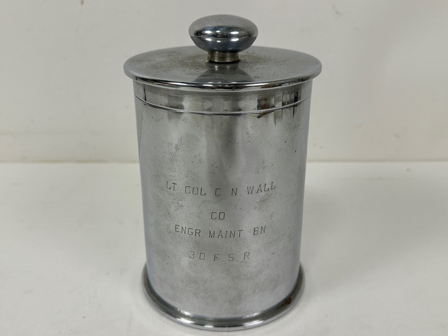 Chrome Plated 105MM M14B1 Howitzer Shell Canister With Lid 4.5'W X 7'H [Photo 2]