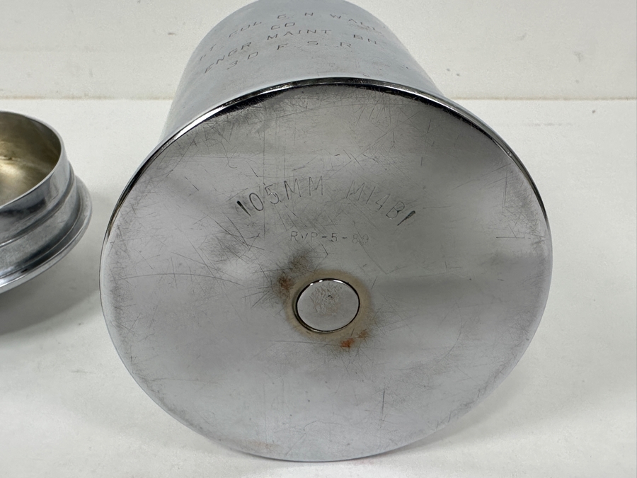 Chrome Plated 105MM M14B1 Howitzer Shell Canister With Lid 4.5'W X 7'H [Photo 6]