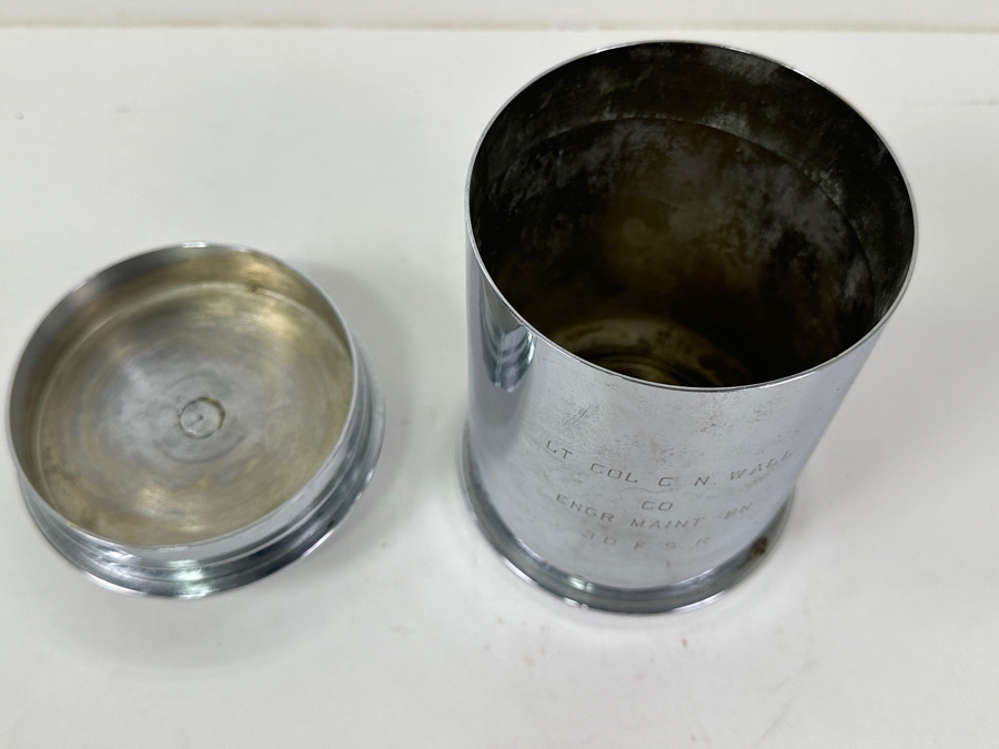 Chrome Plated 105MM M14B1 Howitzer Shell Canister With Lid 4.5'W X 7'H [Photo 4]