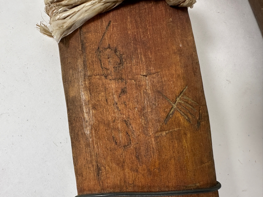 Vintage Wooden Handle Knife With Wooden Sheath And Inscriptions [Photo 3]