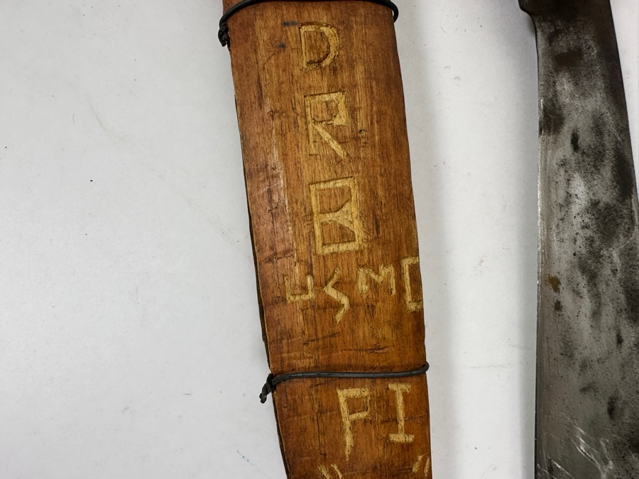 Vintage Wooden Handle Knife With Wooden Sheath And Inscriptions [Photo 4]
