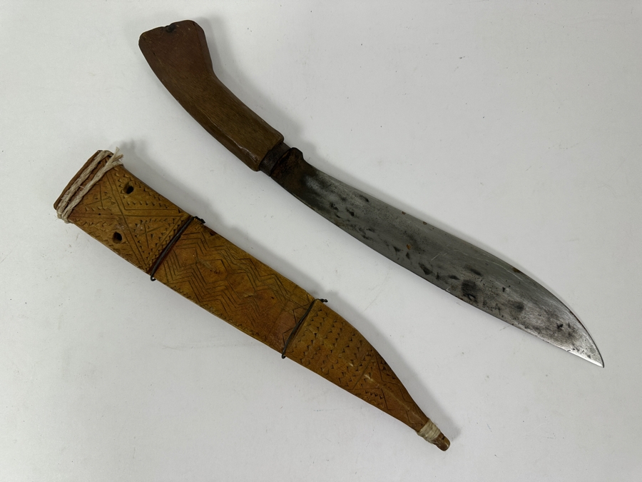 Vintage Wooden Handle Knife With Wooden Sheath And Inscriptions [Photo 7]