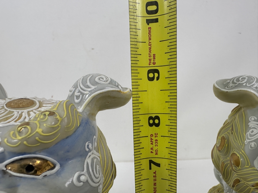 Pair of Vintage Japanese Kutani Porcelain Foo Dogs 9'H [Photo 12]