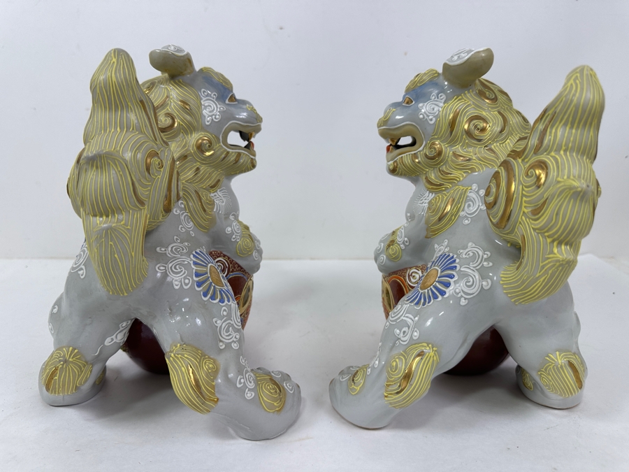 Pair of Vintage Japanese Kutani Porcelain Foo Dogs 9'H [Photo 4]