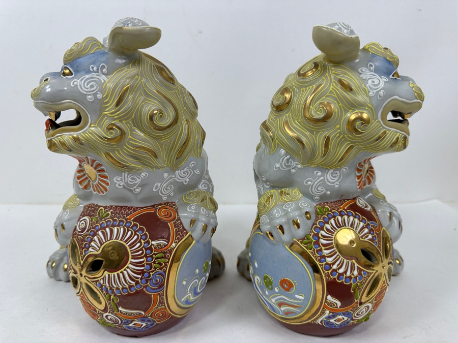 Pair of Vintage Japanese Kutani Porcelain Foo Dogs 9'H [Photo 6]