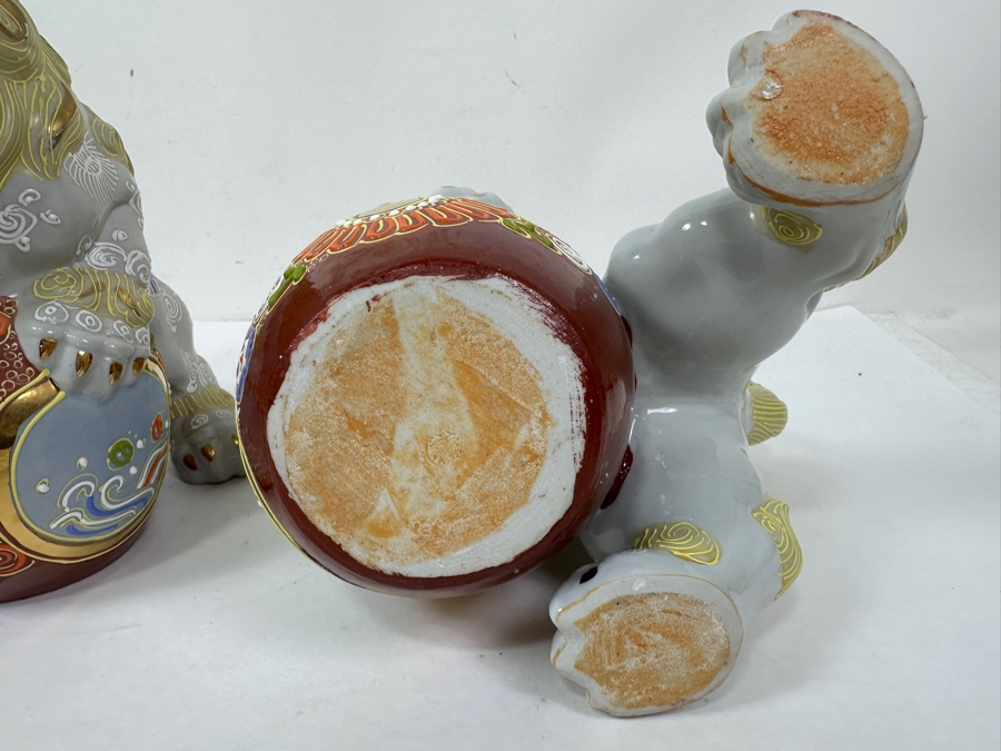 Pair of Vintage Japanese Kutani Porcelain Foo Dogs 9'H [Photo 7]
