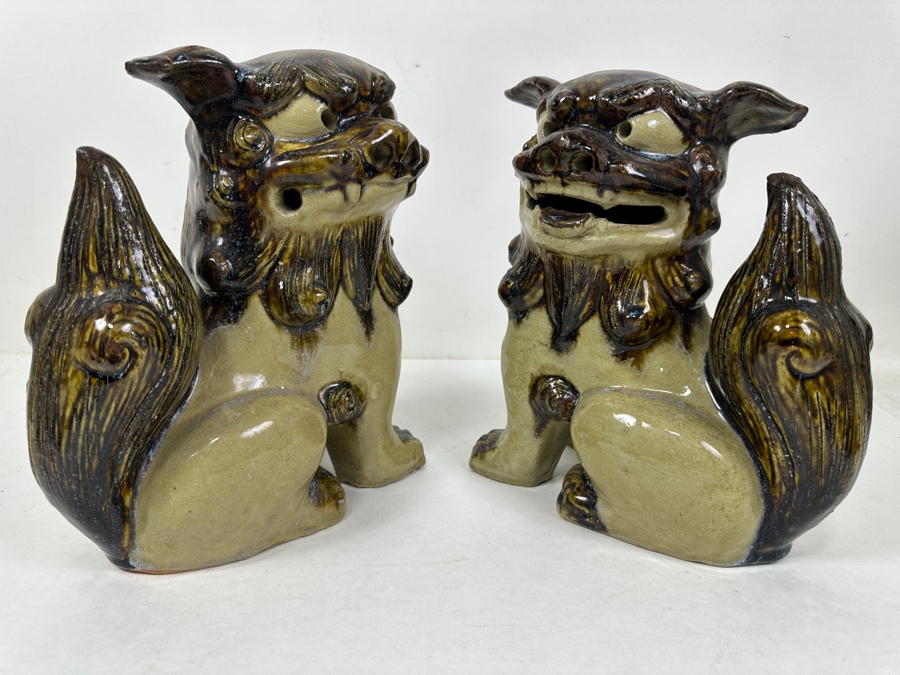 Pair of Glazed Ceramic Foo Dog Statues 9'W x 10'H [Photo 4]