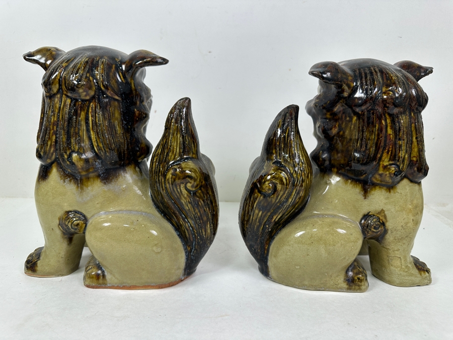 Pair of Glazed Ceramic Foo Dog Statues 9'W x 10'H [Photo 5]