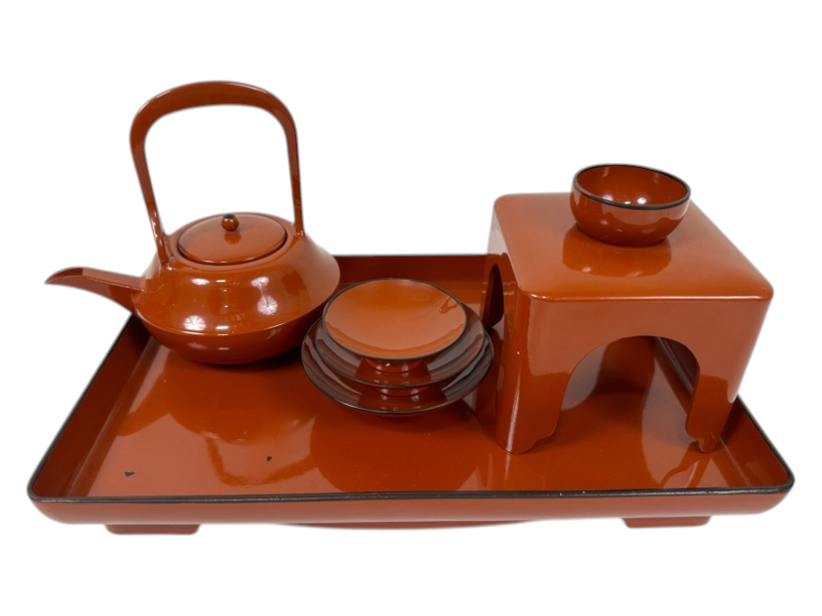 Japanese Lacquer Tea Set With Tray And Stool 13'W x 8.5'D