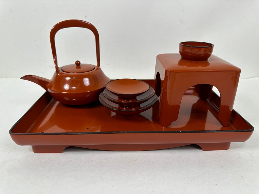 Japanese Lacquer Tea Set With Tray And Stool 13'W x 8.5'D [Photo 3]