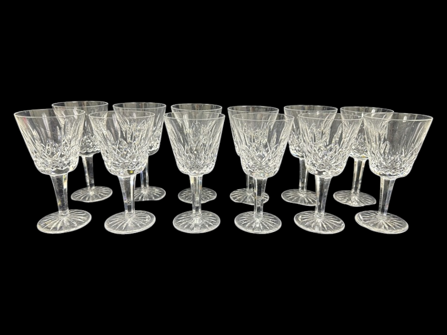 Set of (12) Waterford Lismore Crystal Claret Wine Glasses 5.8'H