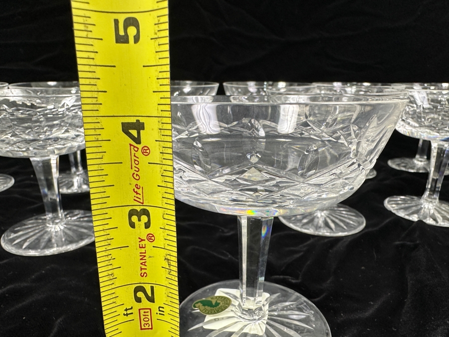 Set of (12) Waterford Lismore Crystal Champagne Coupe or Tall Sherbet Glasses 4'W x 4 1/8'H  [Photo 8]