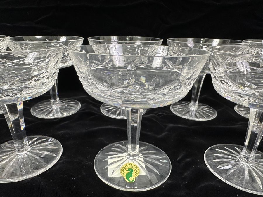 Set of (12) Waterford Lismore Crystal Champagne Coupe or Tall Sherbet Glasses 4'W x 4 1/8'H  [Photo 3]