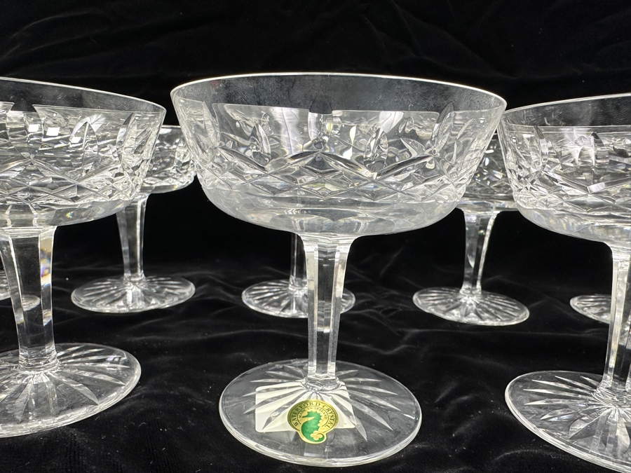 Set of (12) Waterford Lismore Crystal Champagne Coupe or Tall Sherbet Glasses 4'W x 4 1/8'H  [Photo 4]