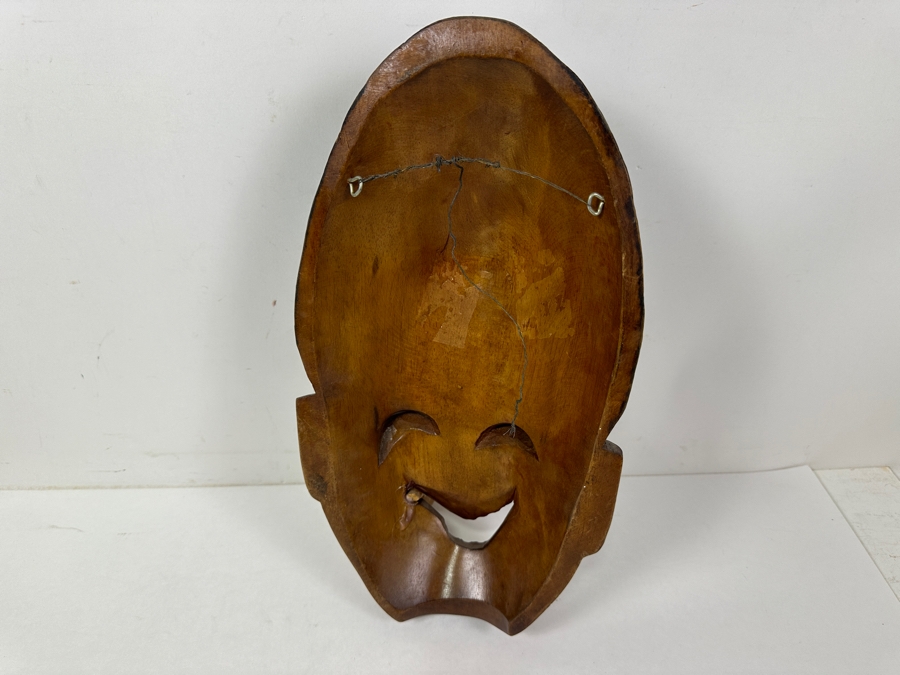 Vintage Japanese Hand Carved Wooden Smiling Mask with Pipe 15'H [Photo 5]