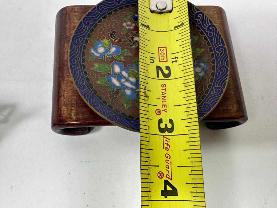 Vintage Miniature Cloisonné Tea Set with Wooden Stand With Delicate Floral And Bird Motifs [Photo 6]