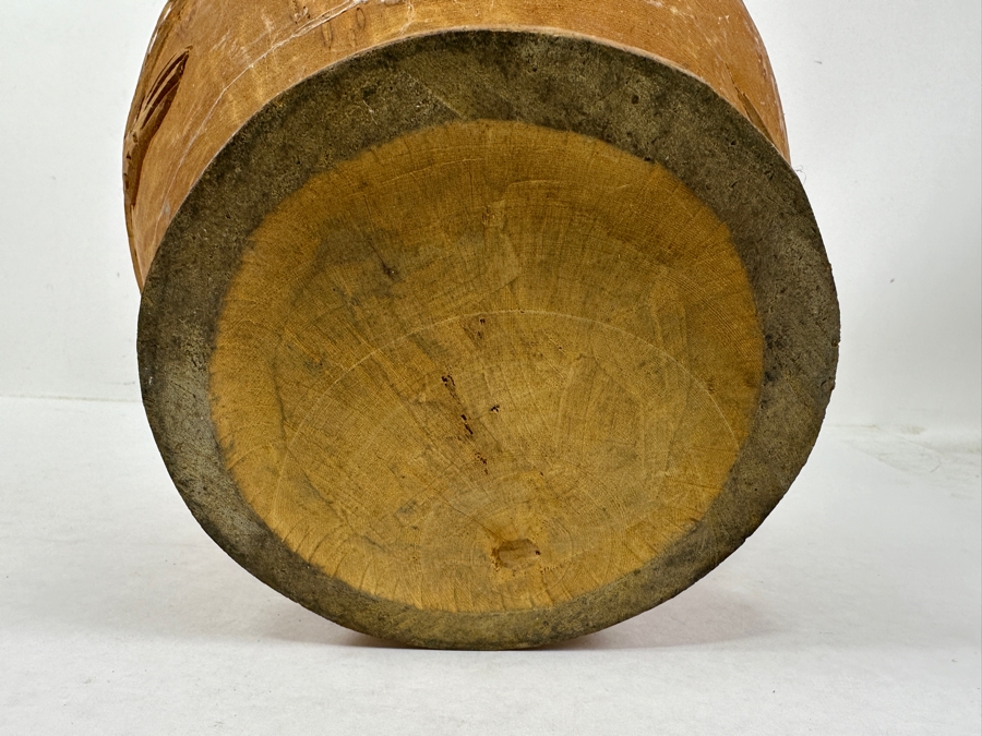 Vintage Carved Wooden Philippine Rice Basket With Woven Lid 11'W x 16'H [Photo 7]