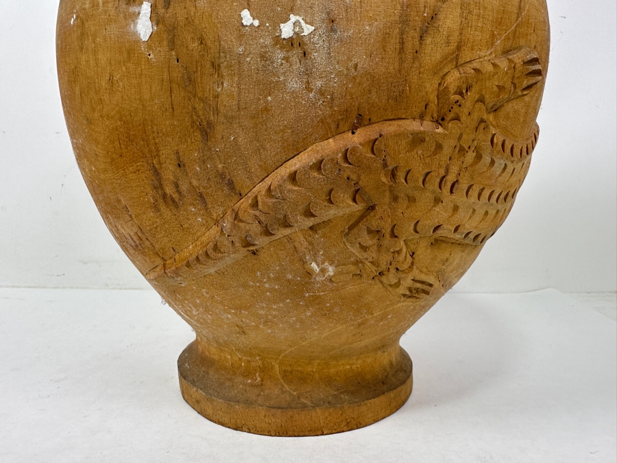 Vintage Carved Wooden Philippine Rice Basket With Woven Lid 11'W x 16'H [Photo 5]